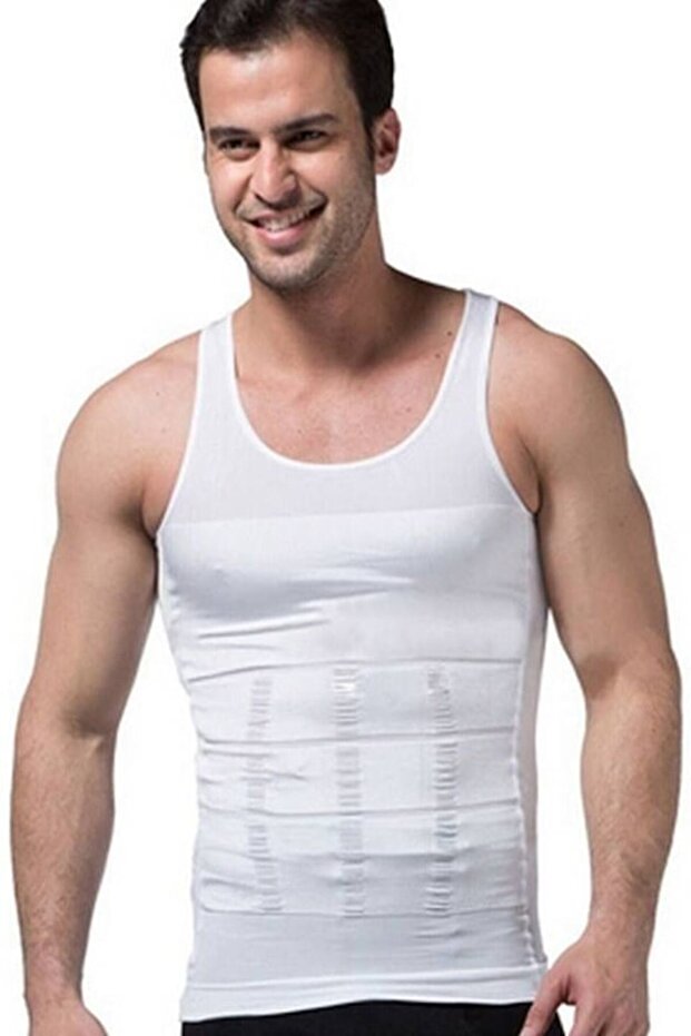 Super-elastic Shaping Undershirt for Men, Size XL, White - 2