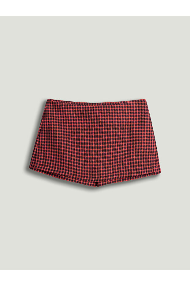 Ekose Desenli Mini Şort Etek - 6