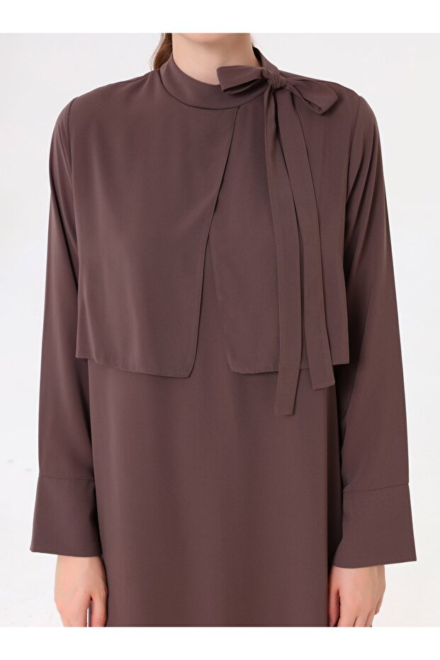 Tesettür Elbise - Vizon - - 5