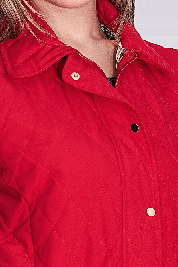 70043 KIRMIZI EKOSE ASTAR DETAYLI HAFİF ELYAF KAPİTONE YELEK - 7