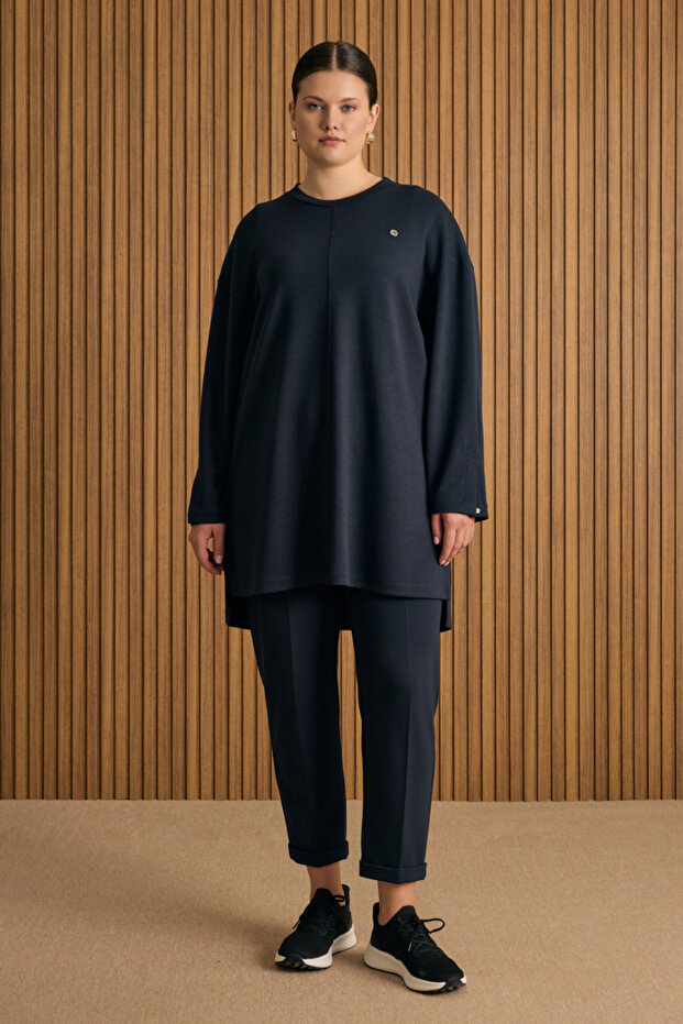 Beli Lastikli Duble Paçalı Örme Pantolon - 1