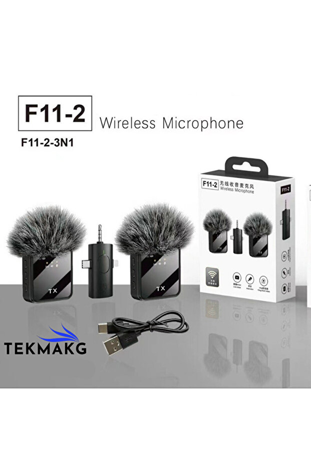 F11-2 Çiftli Kablosuz Yaka Mikrofonu Seti Type-C Android & iPhone Uyumlu - 2