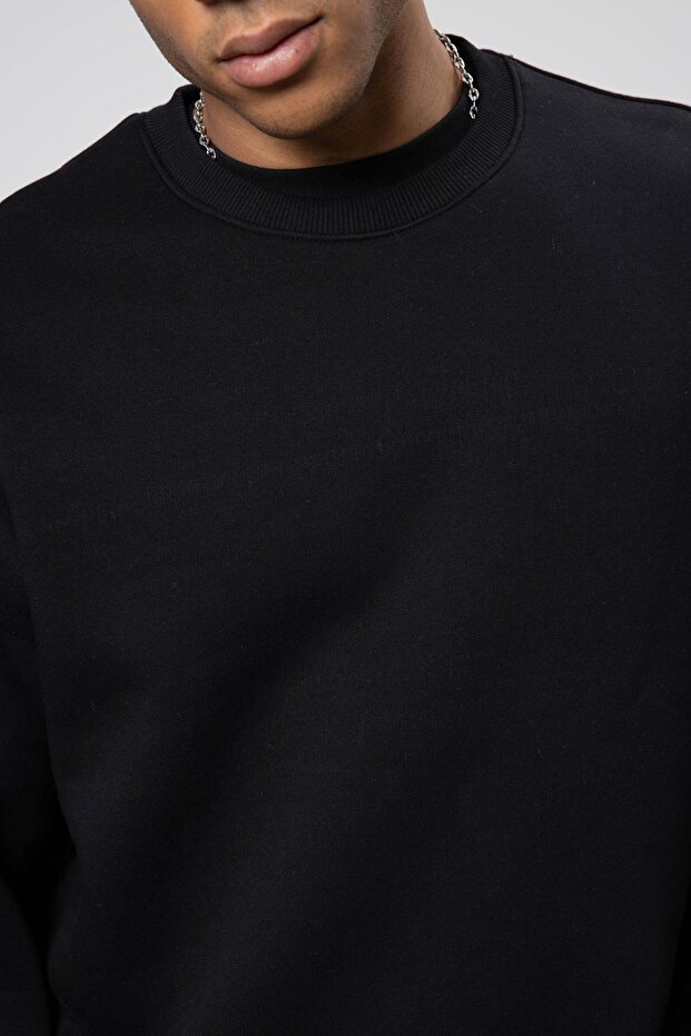 Boxy Fit Basic Sweatshirt Siyah - 3