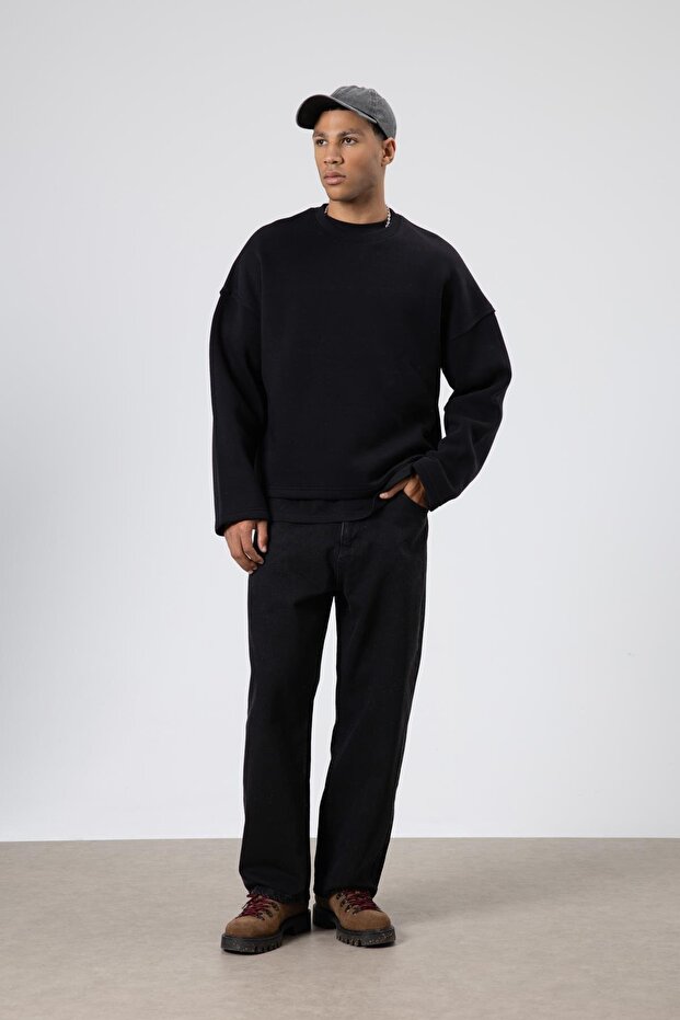 Boxy Fit Basic Sweatshirt Siyah - 6