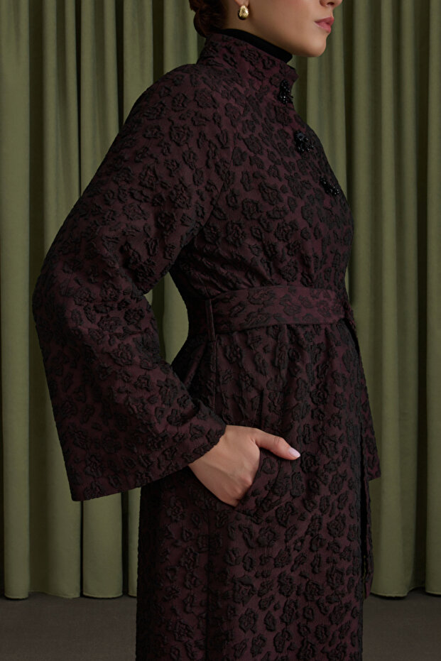 Şal Yaka Kapitone Mont - 4