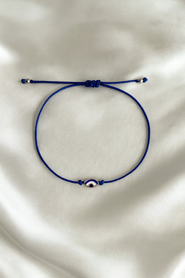 Adjustable String Bracelet with Evil Eye Bead and Eye Figure - Does Not Tarnish