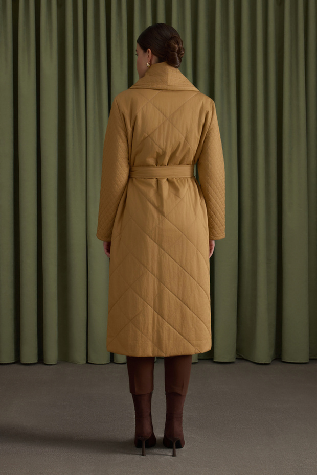 Şal Yaka Kapitone Mont - 4