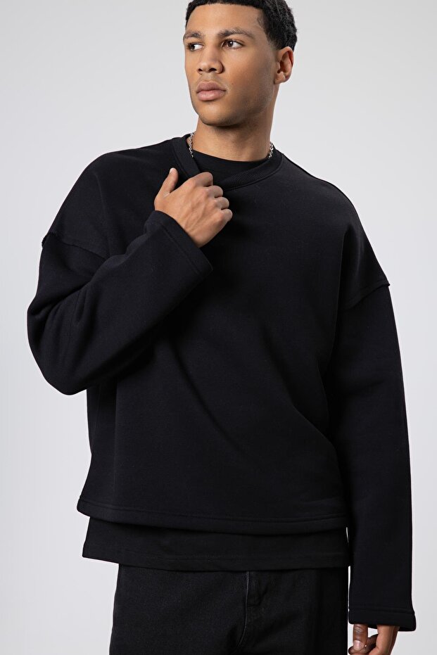 Boxy Fit Basic Sweatshirt Siyah - 2