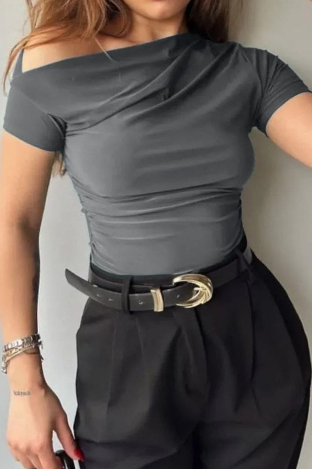 Women's Boat Neck Off Shoulder Short Sleeve Sandy Blouse