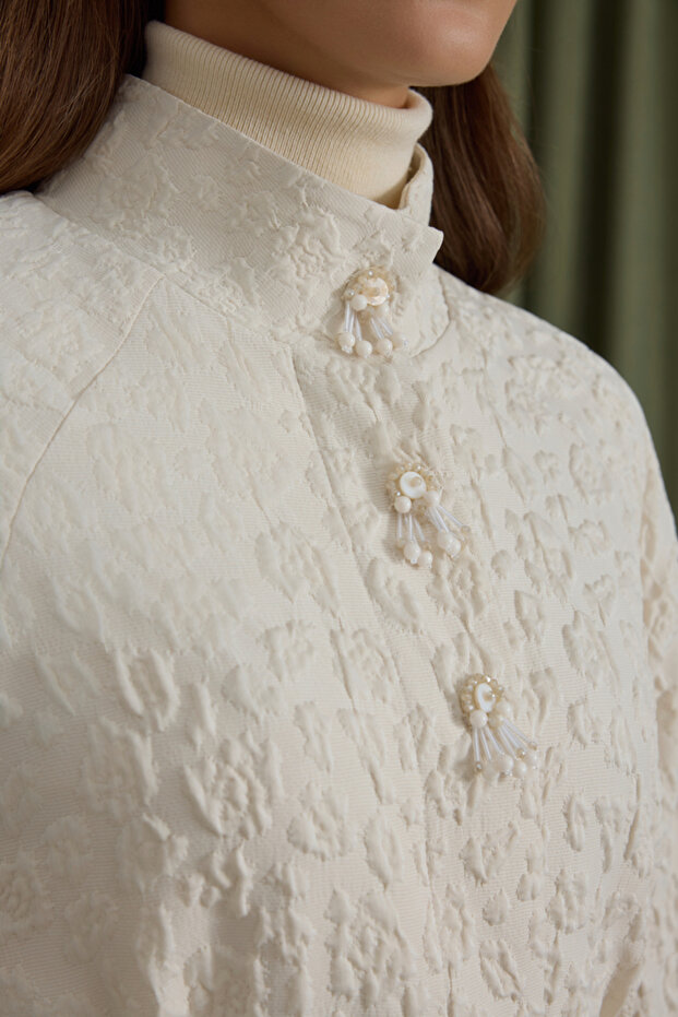 Şal Yaka Kapitone Mont - 4