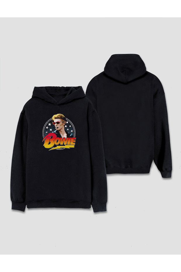 David Bowie Retro Design Printed Hooded Sweat Hoodie