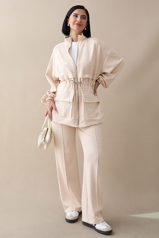 Çift Cep Biyeli Krem Takım - 1