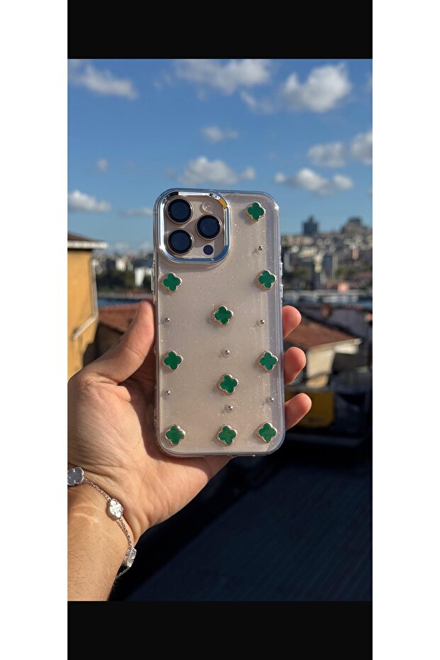 iPhone 16 Pro Compatible Five Clover Design Epoxy Embedded Premium Non-Yellowing Durable Phone Case - 4