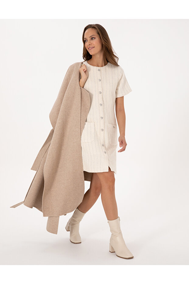 Ekru Regular Fit Dokuma Elbise 50318252-VR019 - 1