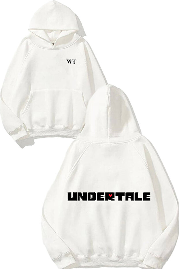 سويت شيرت أبيض بقلنسوة مطبوع عليه تصميم Undertale Game 3