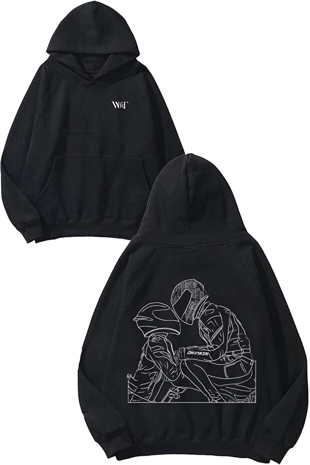Motorcycle Lover Design Back Printed Black Hooded Sweatshirt