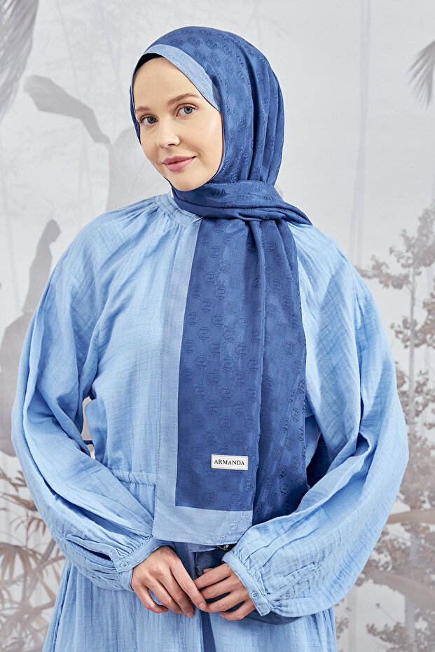 Dama desenli Monogram Şal - İndigo - 2