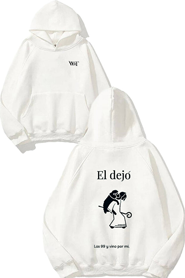 سويت شيرت أبيض بقلنسوة مطبوعة من El Dejo Design