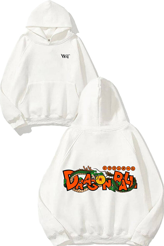 Drogonball Dragon Design Back Printed White Hooded Sweatshirt