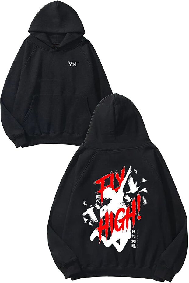 Fly Karasuno Design Back Printed Black Hooded Sweatshirt