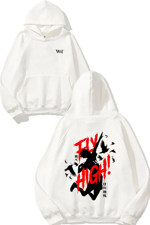 Fly Karasuno Design Back Printed White Hooded Sweatshirt