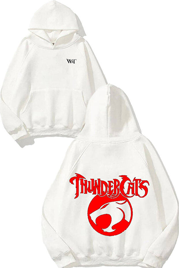 Thunder Cats Design Back Printed White Hooded Sweatshirt