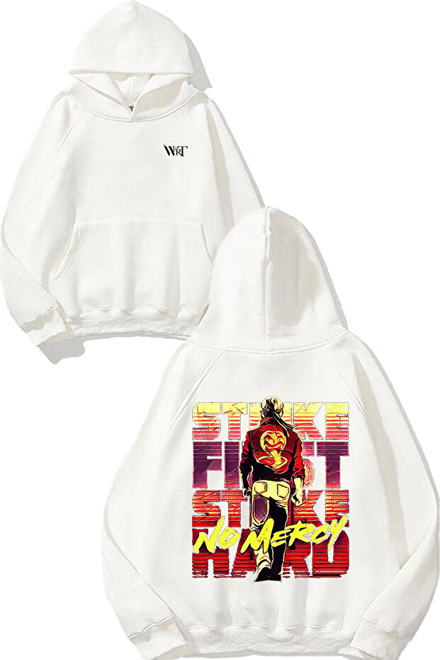 Karate Kid Design Back Printed White Hooded Sweatshirt