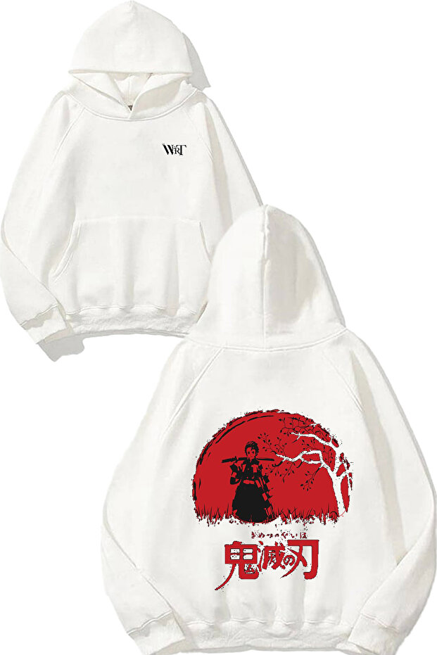 Nezuko 1 Design Back Printed White Hooded Sweatshirt