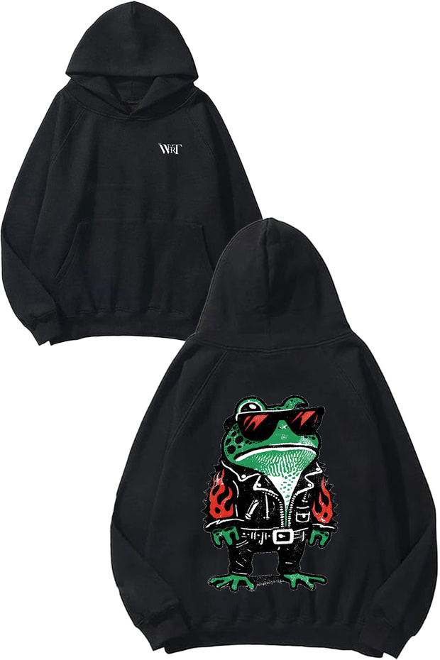Toad Motorcycle Design Back Printed Black Hooded Sweatshirt