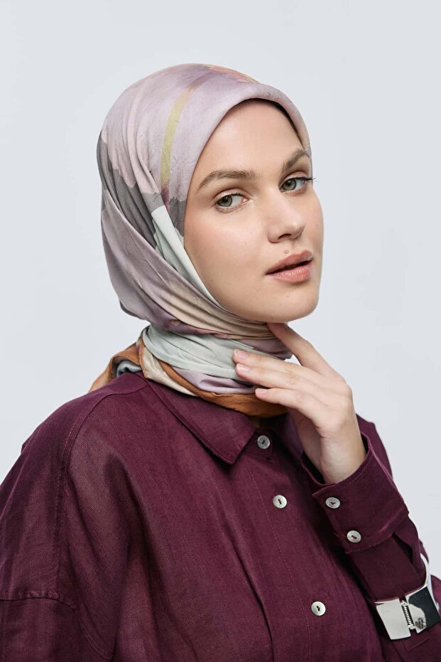 Lavendi Desen Bambu Eşarp - 4