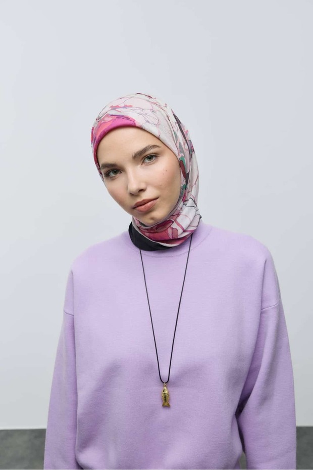 Ebruli Desen Bambu Eşarp - 2