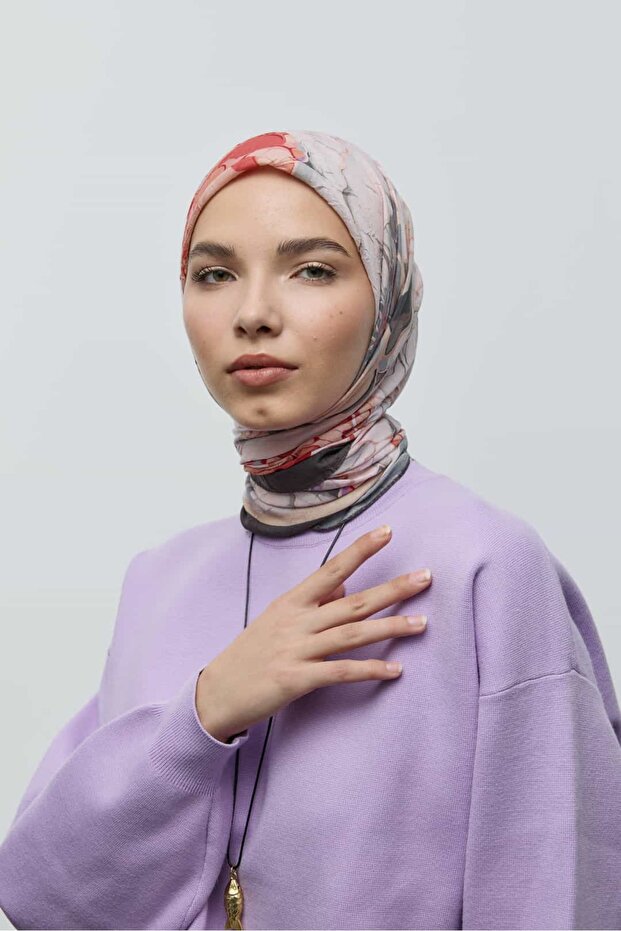 Ebruli Desen Bambu Eşarp - 1