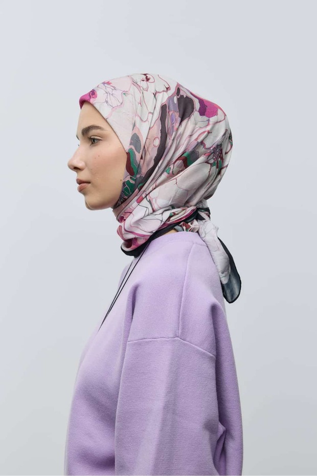 Ebruli Desen Bambu Eşarp - 1