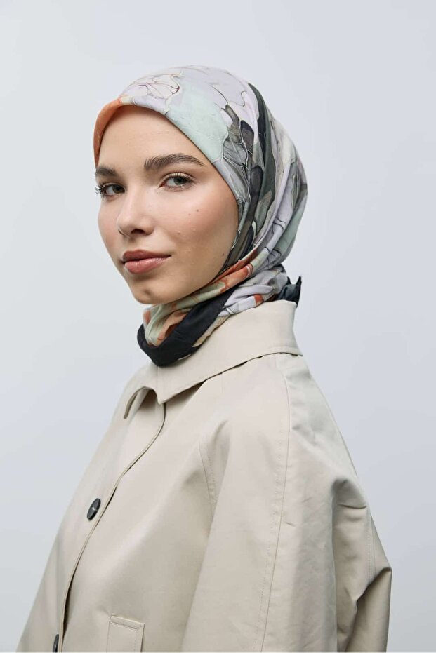 Ebruli Desen Bambu Eşarp - 1