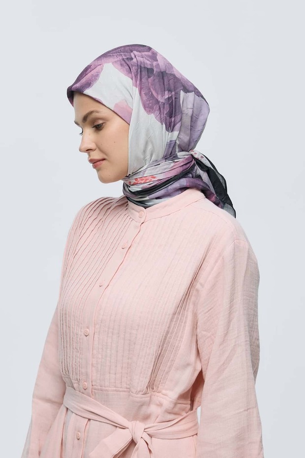 Rosa Desen Bambu Eşarp - 2