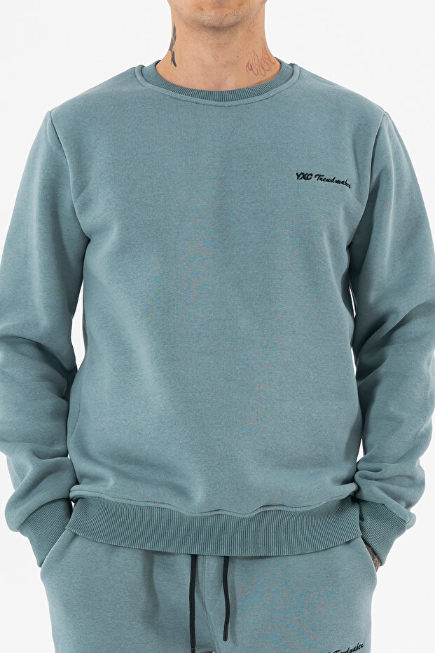 Light Blue Men's Basic Sweatshirt 3 Thread Ribbed Comfortable Fit - 1