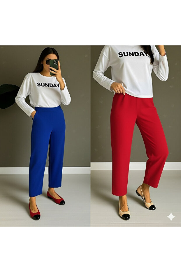 Kadın Yüksek Bel Krep Pantolon - 6