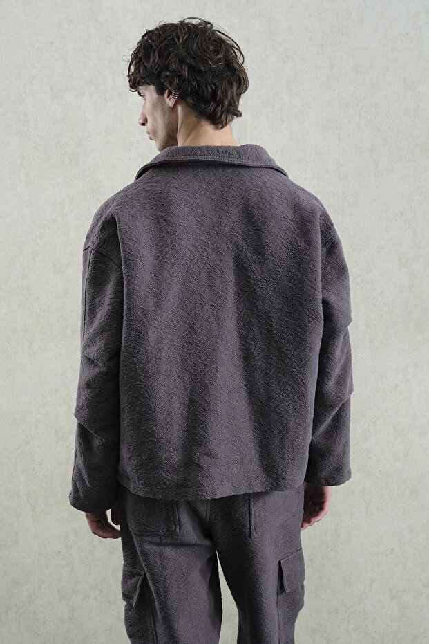 Gray Jacket with Jacquard Pattern - 3