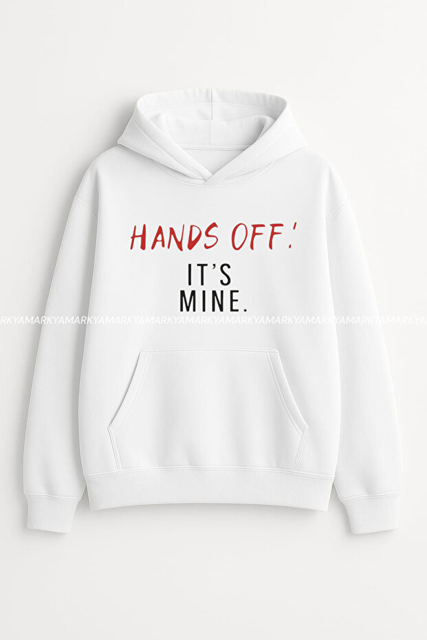 Unisex Hands Off It's Mine Printed Hooded Fleece Oversized Sweatshirt Hoodie with Kangaroo Pocket