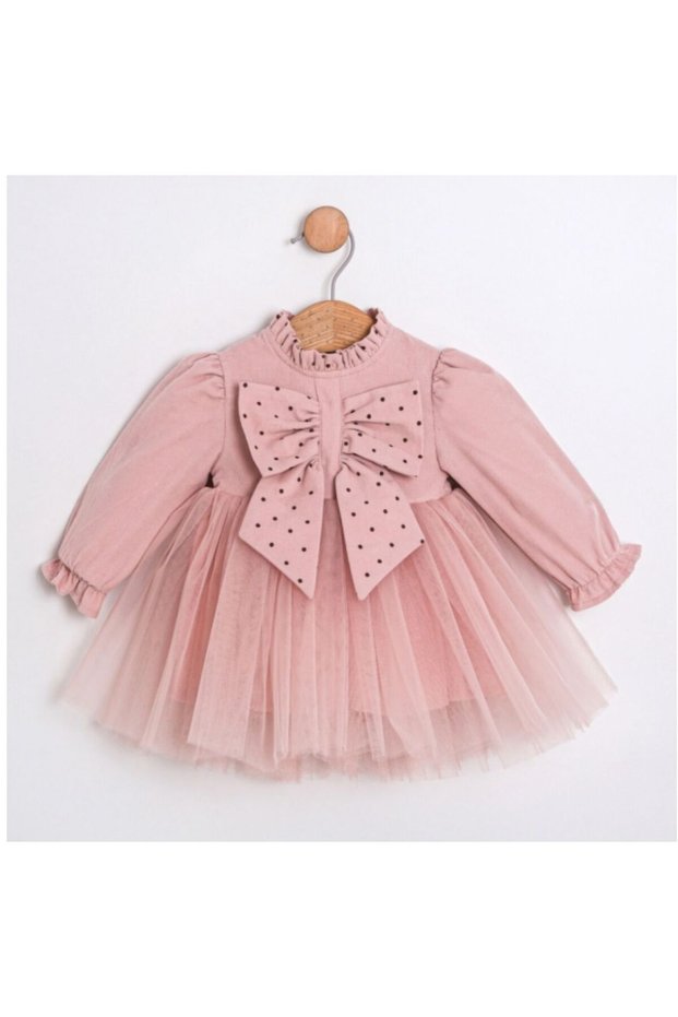 Gwen Girls' Dress with Pink Bow