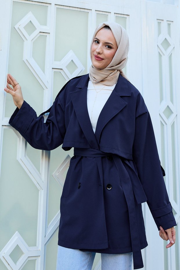 Lined Premium Trench Coat Navy Blue