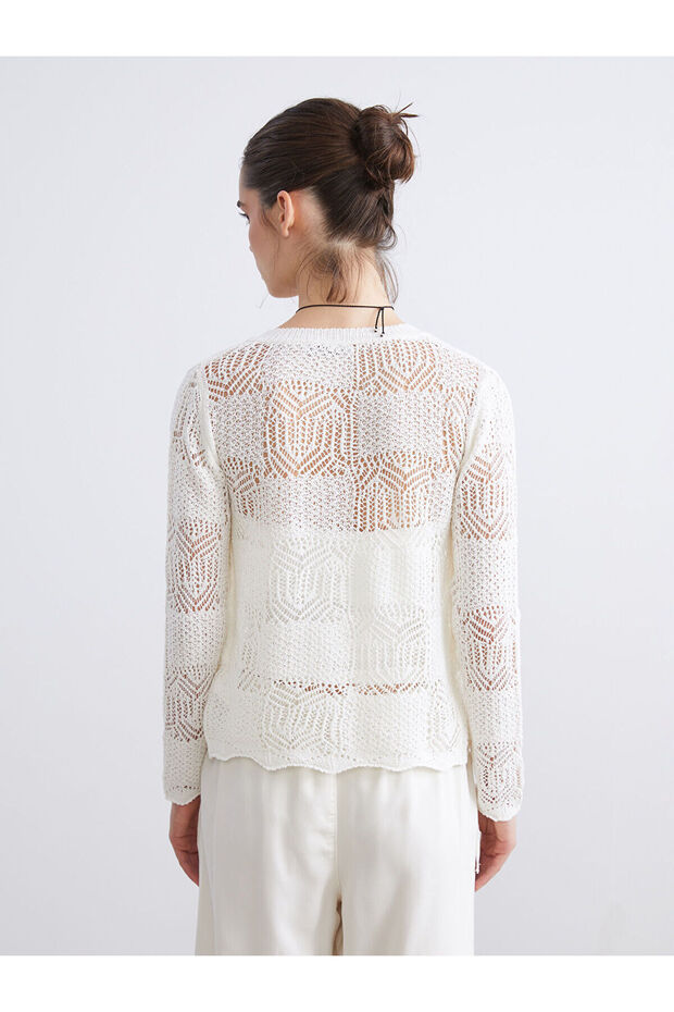 LCW VisionEkru Bisiklet Yaka Ajurlu Kadın Triko Hırka - 4