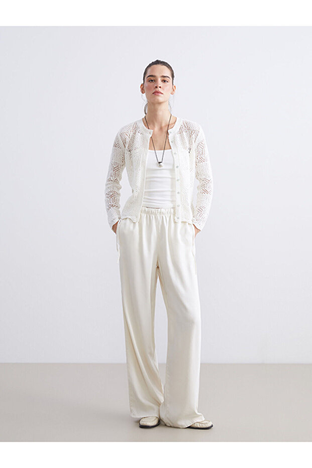 LCW VisionEkru Bisiklet Yaka Ajurlu Kadın Triko Hırka - 2