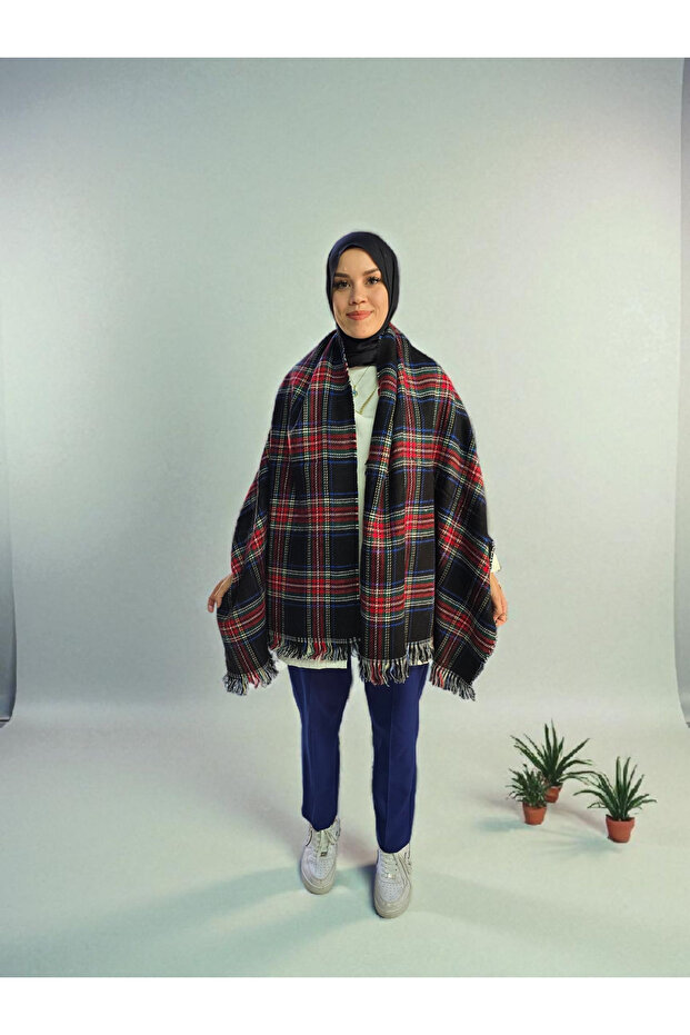 Double Sided Plaid Pattern Shoulder Shawl Scarf