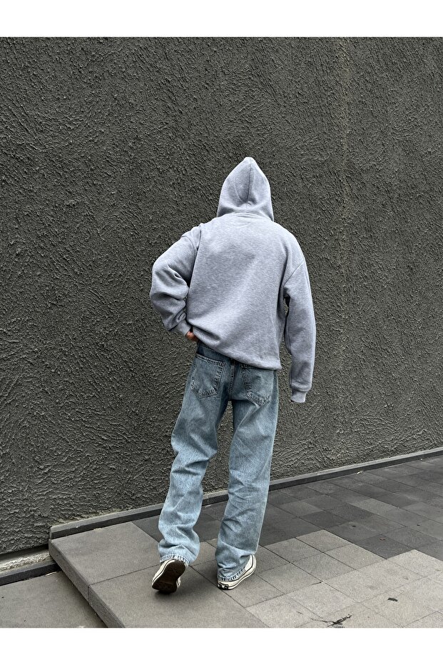 Gri Oversize Zip Hoodie - 6