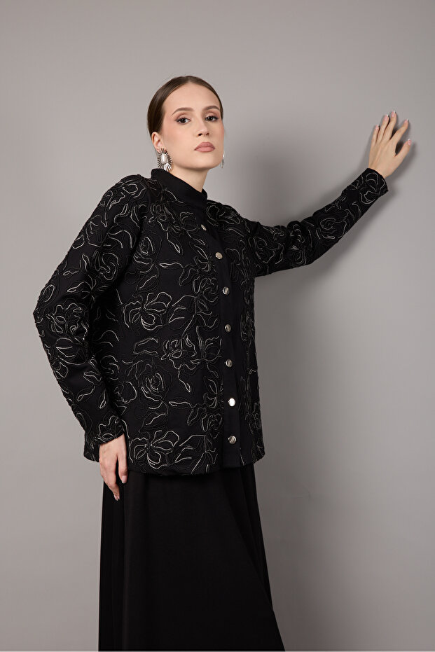 Mısra Çelik İnterlok Nakışlı Ceket - 1