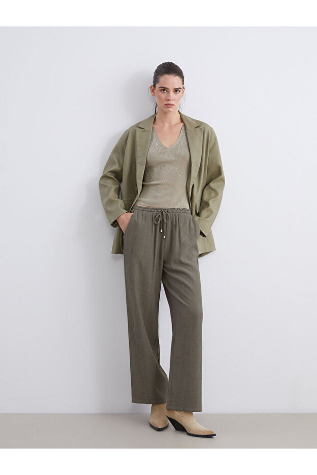 Lcw Vision Women's Elastic Waist Textured Pants