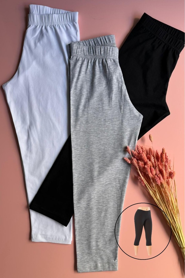 Capri Boy, 3 Pieces White, Black and Gray Color Lycra Basic Cotton Women's Capri Leggings