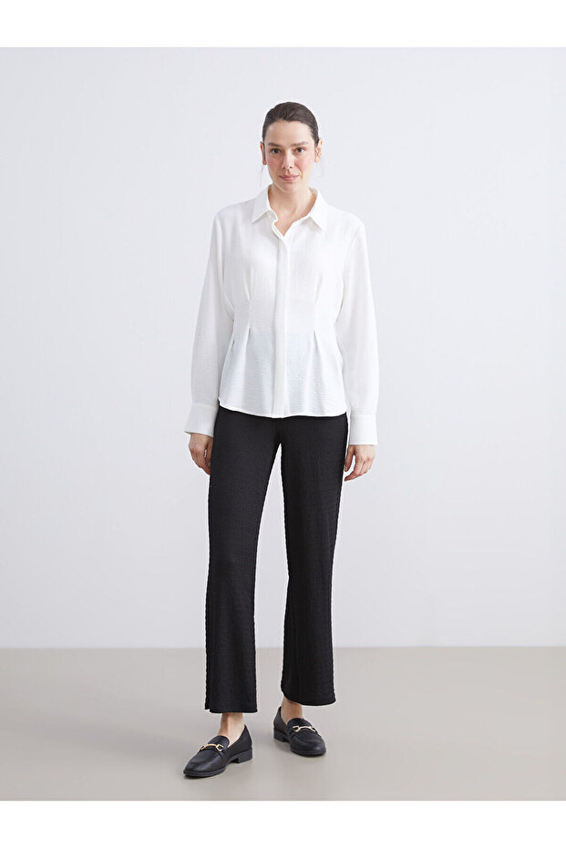 Elastic Waist Textured Women's Trousers