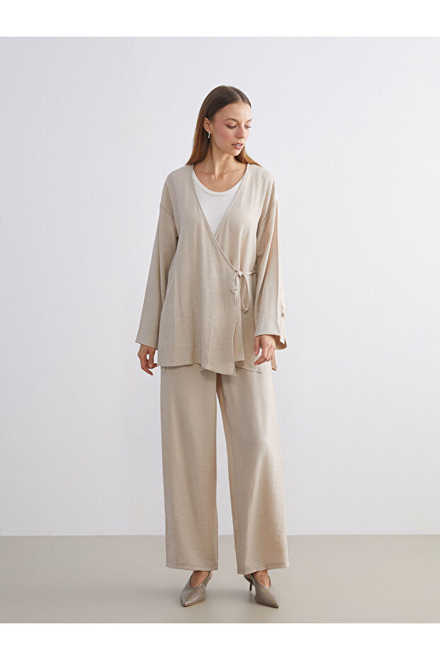 Elastic Waist Textured Women's Trousers